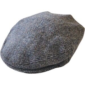 Harris Tweed Flat Cap Newsboy Hat Herringbone Pattern Wool Men Size M